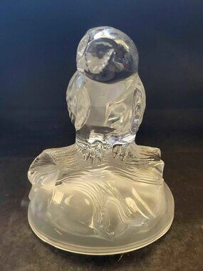 Vintage Cristal d'Arques Clear And Frosted Lead Crystal Snowy Owl Figurine